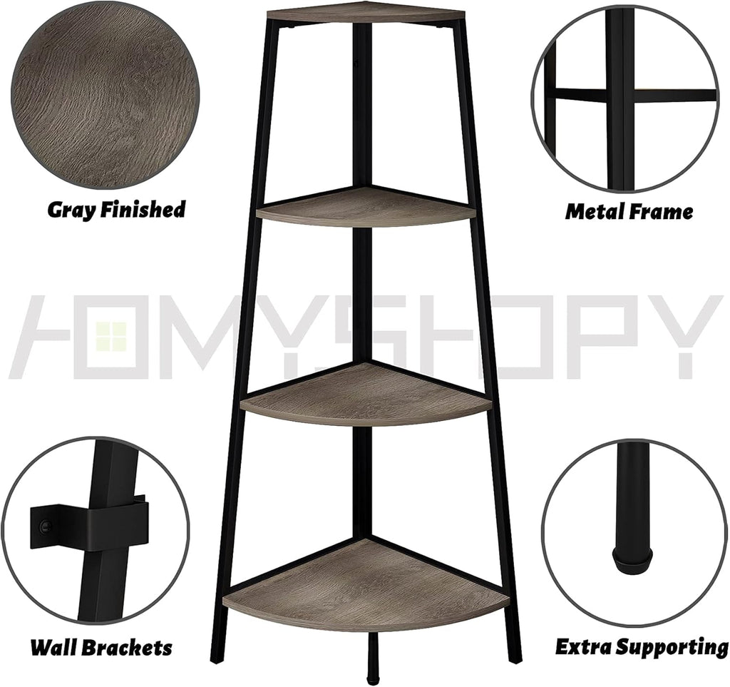 Grey 4 Shelves Corner Bookcase K646724