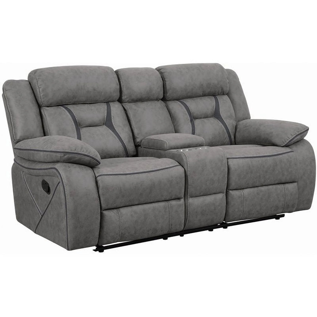 Gray Faux Leather Motion Loveseat with Console K2779