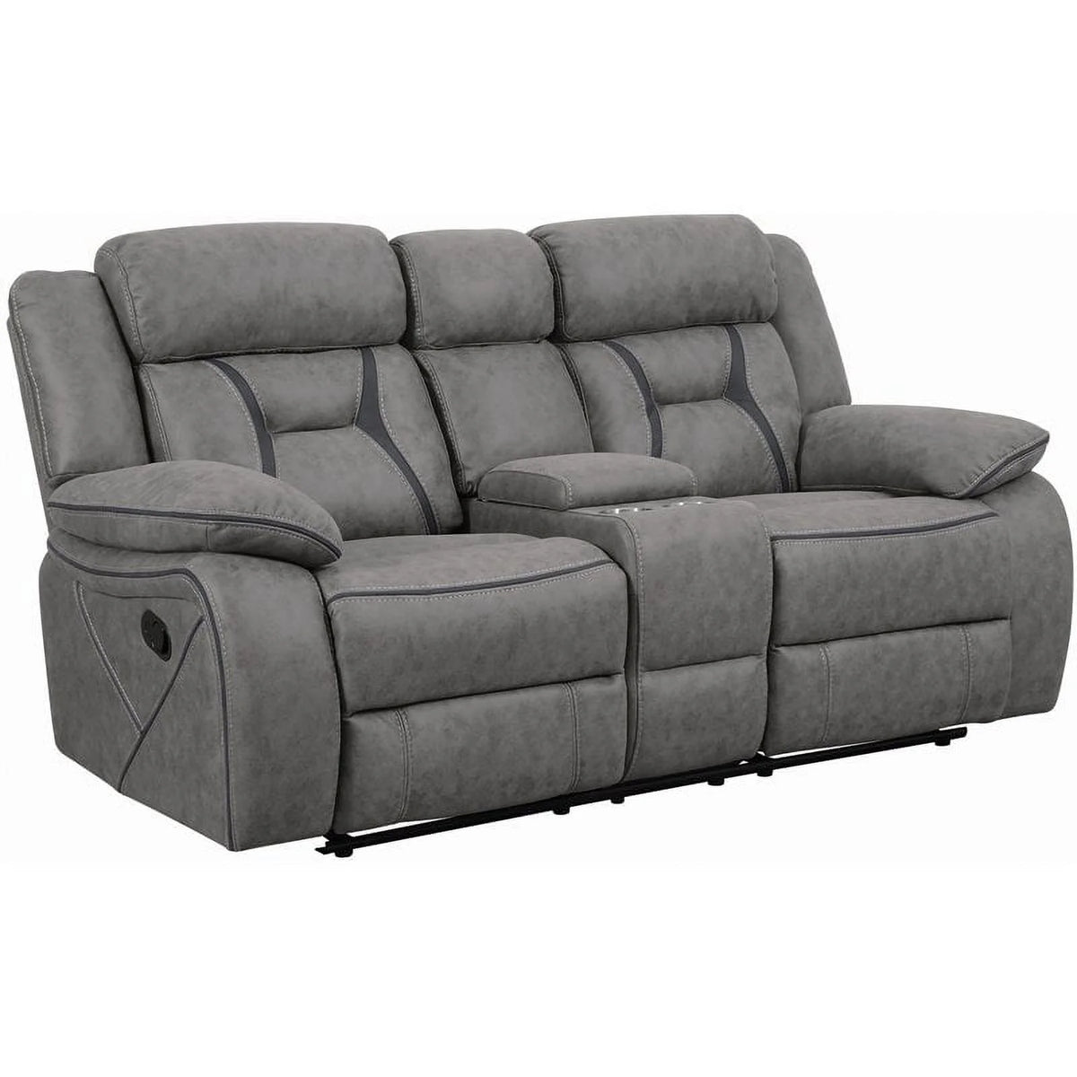 Gray Faux Leather Motion Loveseat with Console K2779