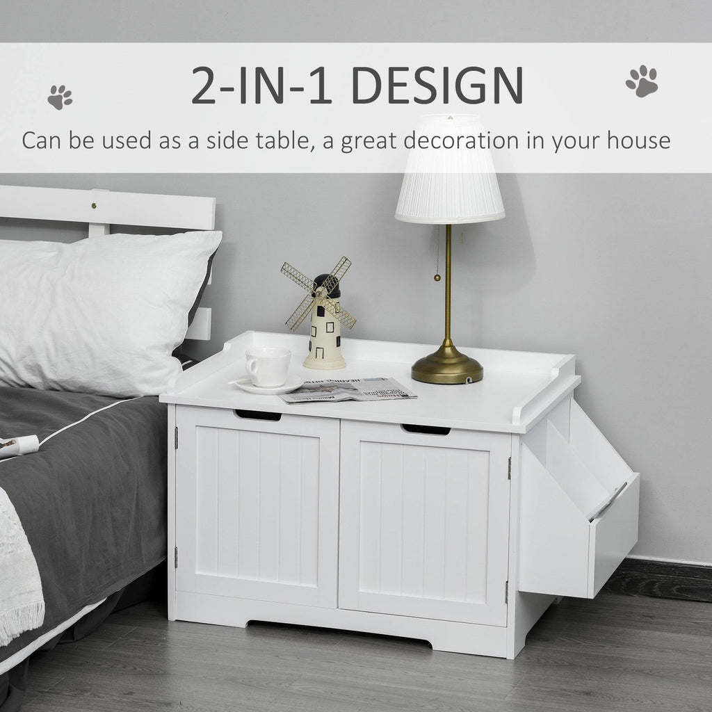 White Wooden Cat Litter Box Enclosure with Storage Rack R3612