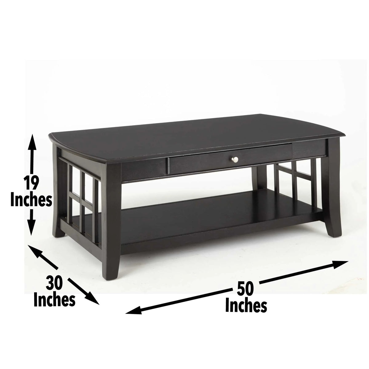Black Rectangle Coffee Table with Storage and Shelf U581