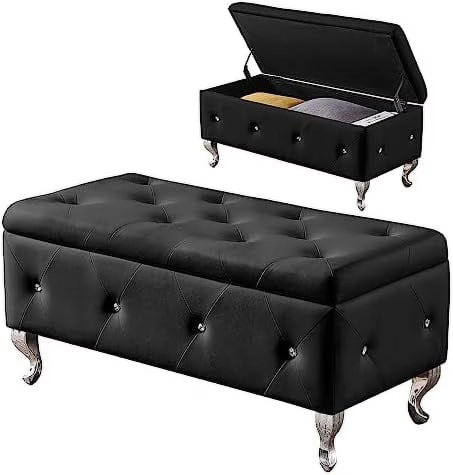 Grey Velvet Ottoman Bench with Metal Legs L809