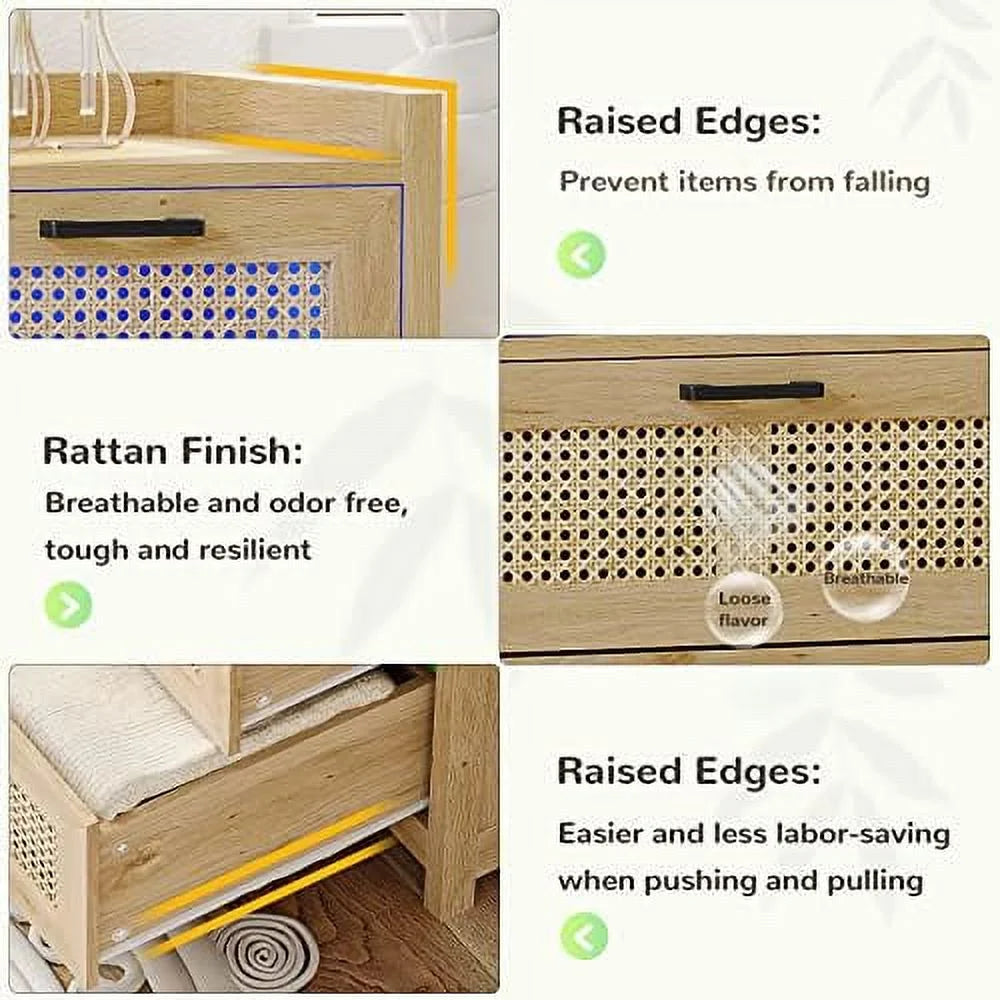 7 Drawer Rattan Wood Dresser with LED Lights W220565