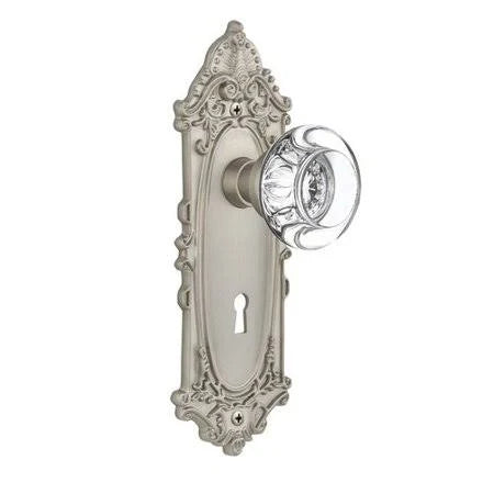 Round Clear Crystal Glass Double Dummy Door Knob with Victorian Plate X567
