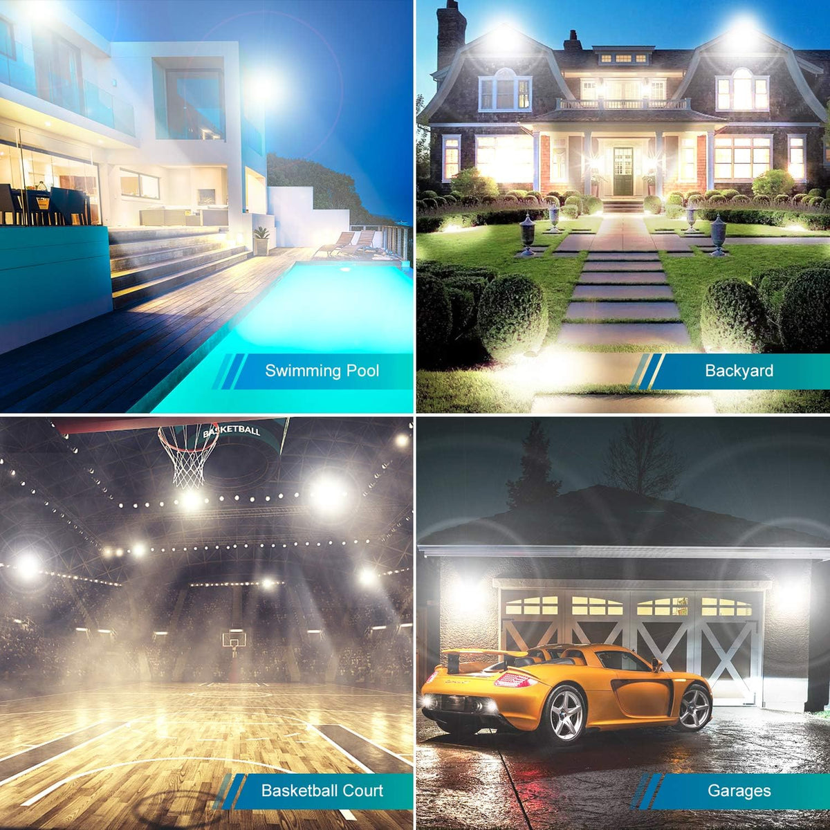 2 Pack 80W LED Flood Light IP66 Waterproof Outdoor 5000K Daylight White I40647