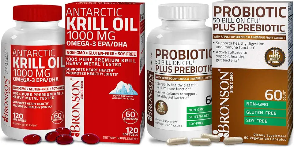 Probiotic 50 Billion CFU Prebiotic Krill Oil 1000 mg Omega-3s M596839