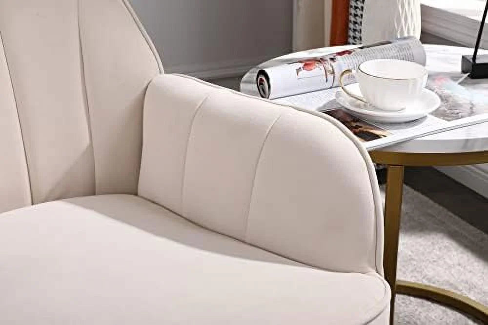 Beige Velvet Tufted Accent Chair with Golden Legs O382