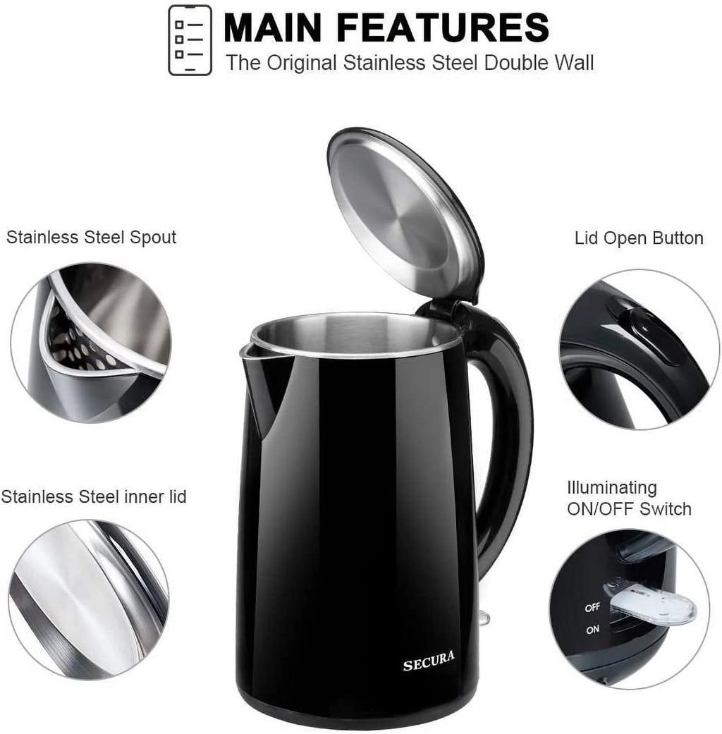 Stainless Steel Double Wall Electric Water Kettle 1.8 Quart U24280