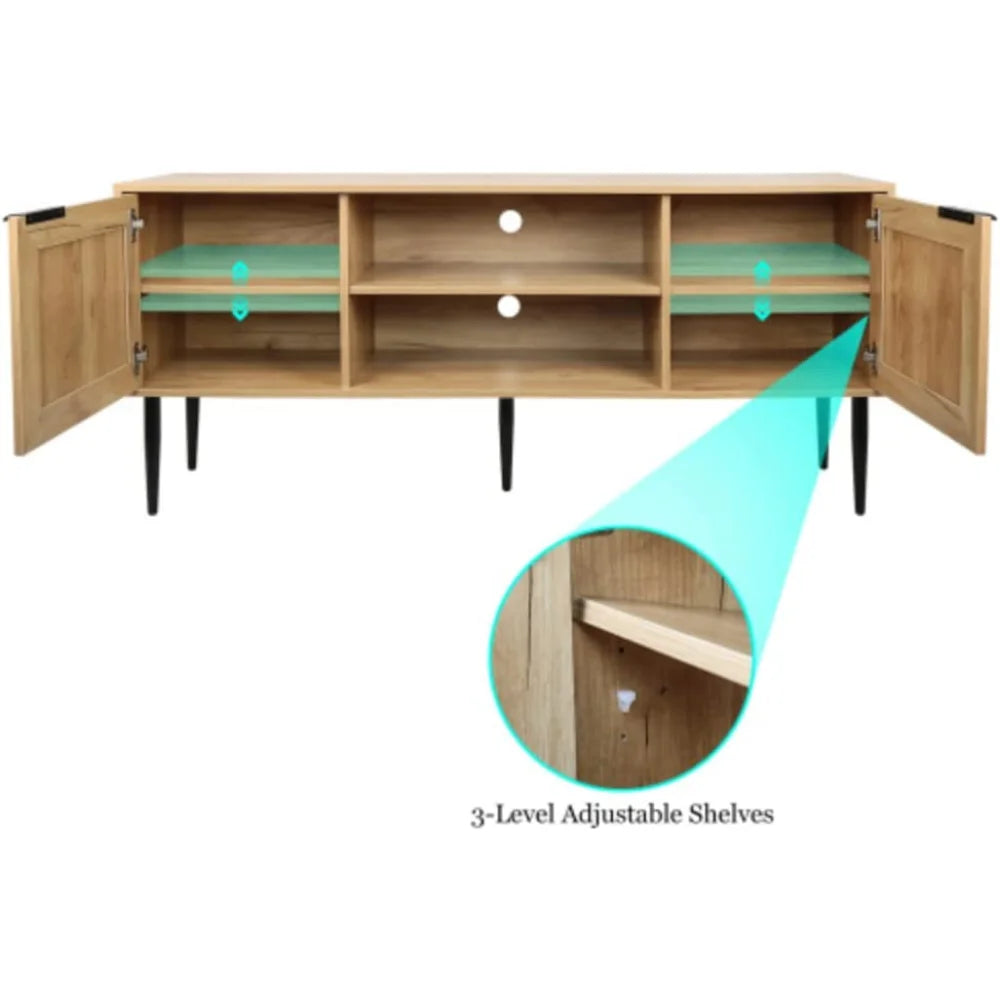 Wooden TV Stand with 2 Wicker Doors and 2 Open Shelves H305860