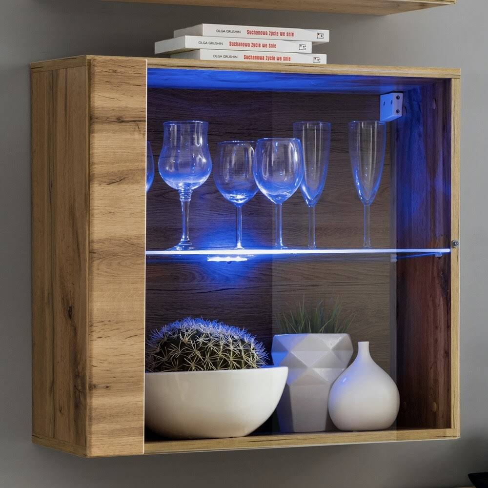 Oak Wall Mounted Floating Bookcase Cabinet Z38656