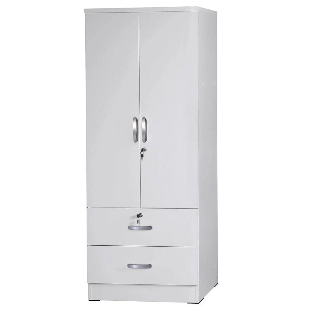 White Wood 2-Door Wardrobe Armoire with 2-Drawers F7471