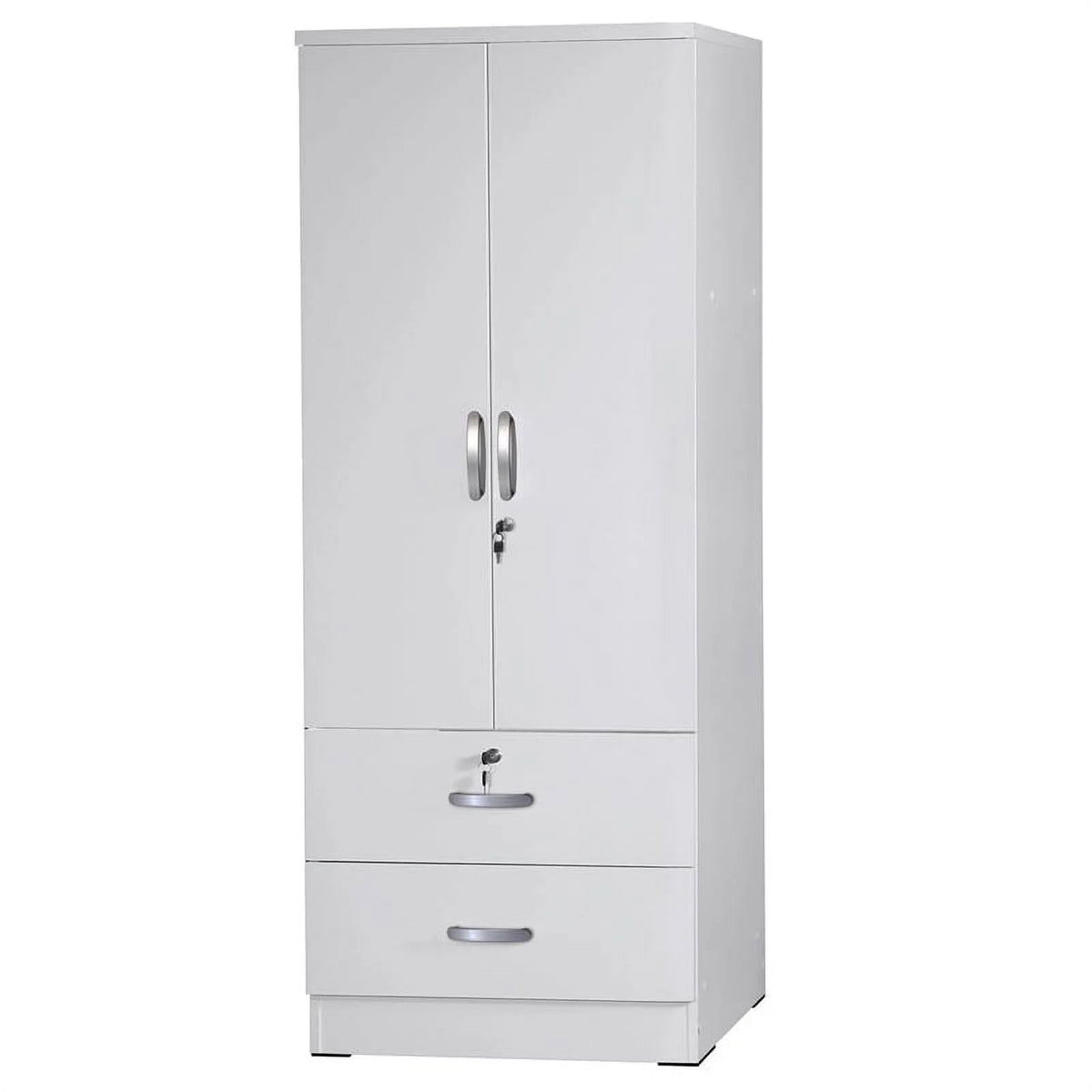 White Wood 2-Door Wardrobe Armoire with 2-Drawers F7471