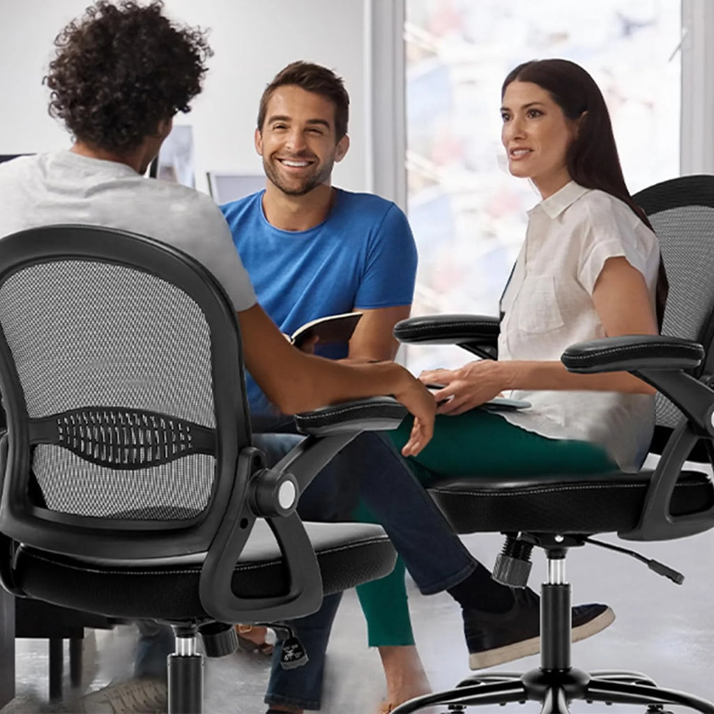 Black Ergonomic Mesh Office Chair with Flip-up Armrests Z39439