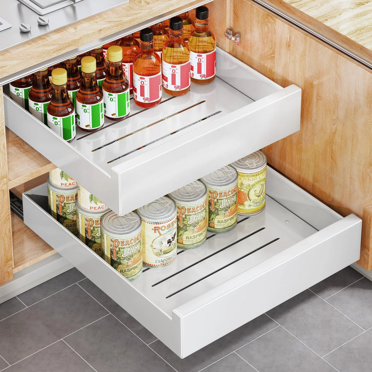 White Pull Out Drawer Shelf for Frameless Cabinets Z27614