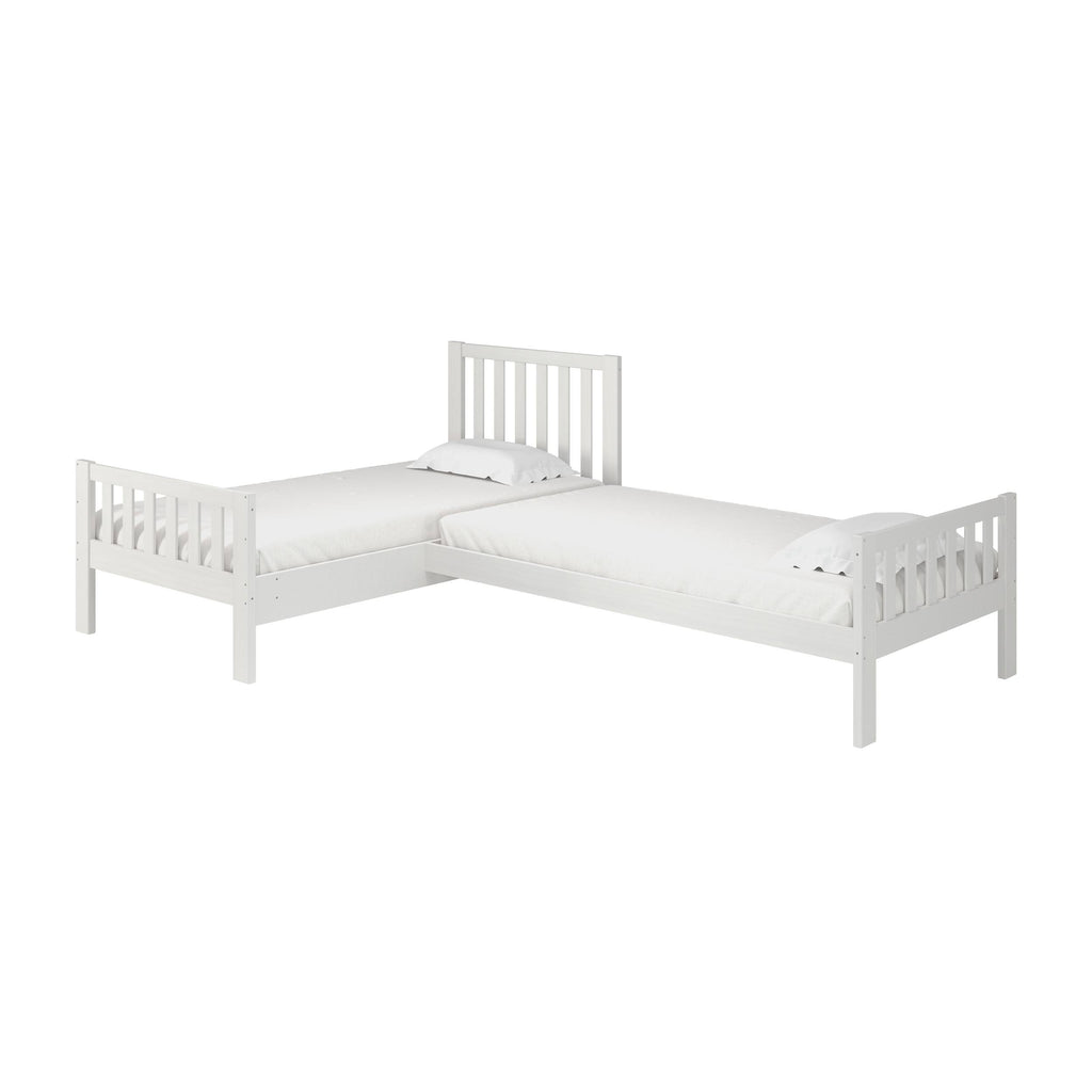 White Twin Wood Corner Bed Set T3707