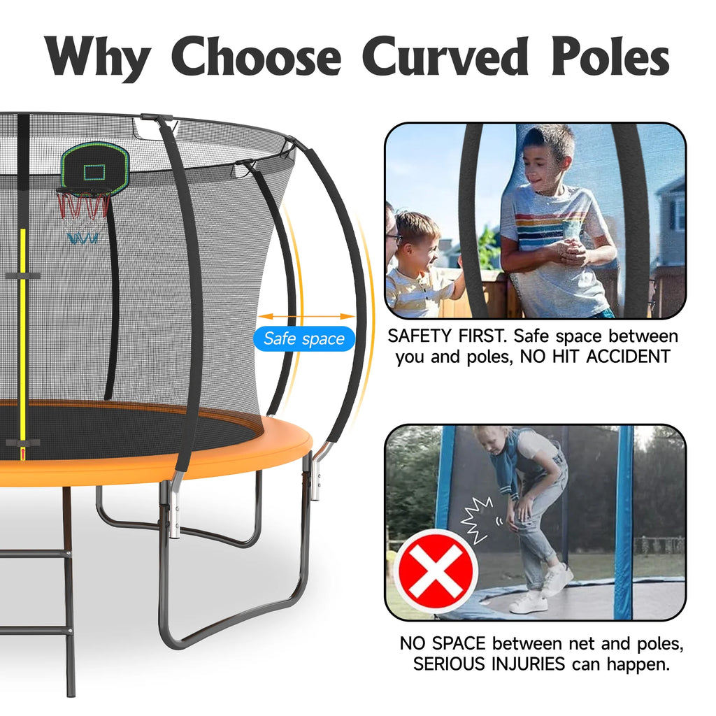 12FT Trampoline with Basketball Hoop and Safety Enclosure Net U610