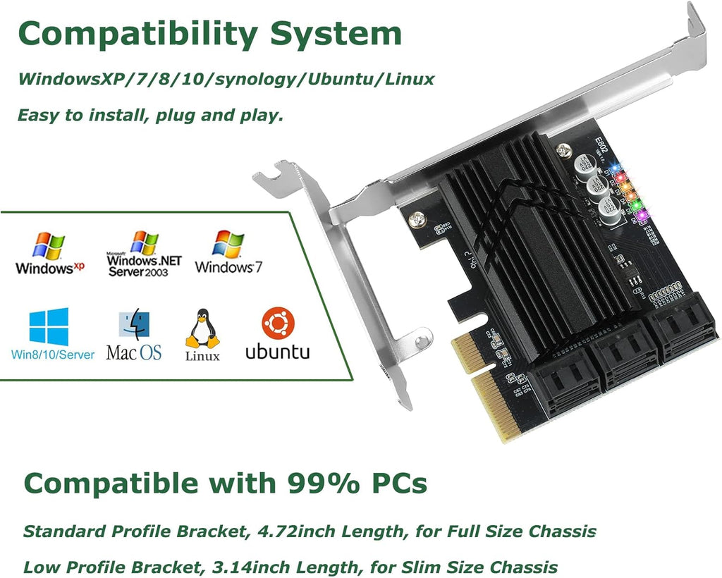 PCIe X4 6 Ports SATA III Expansion Card 6 Gbps with 6 SATA Cables T35794