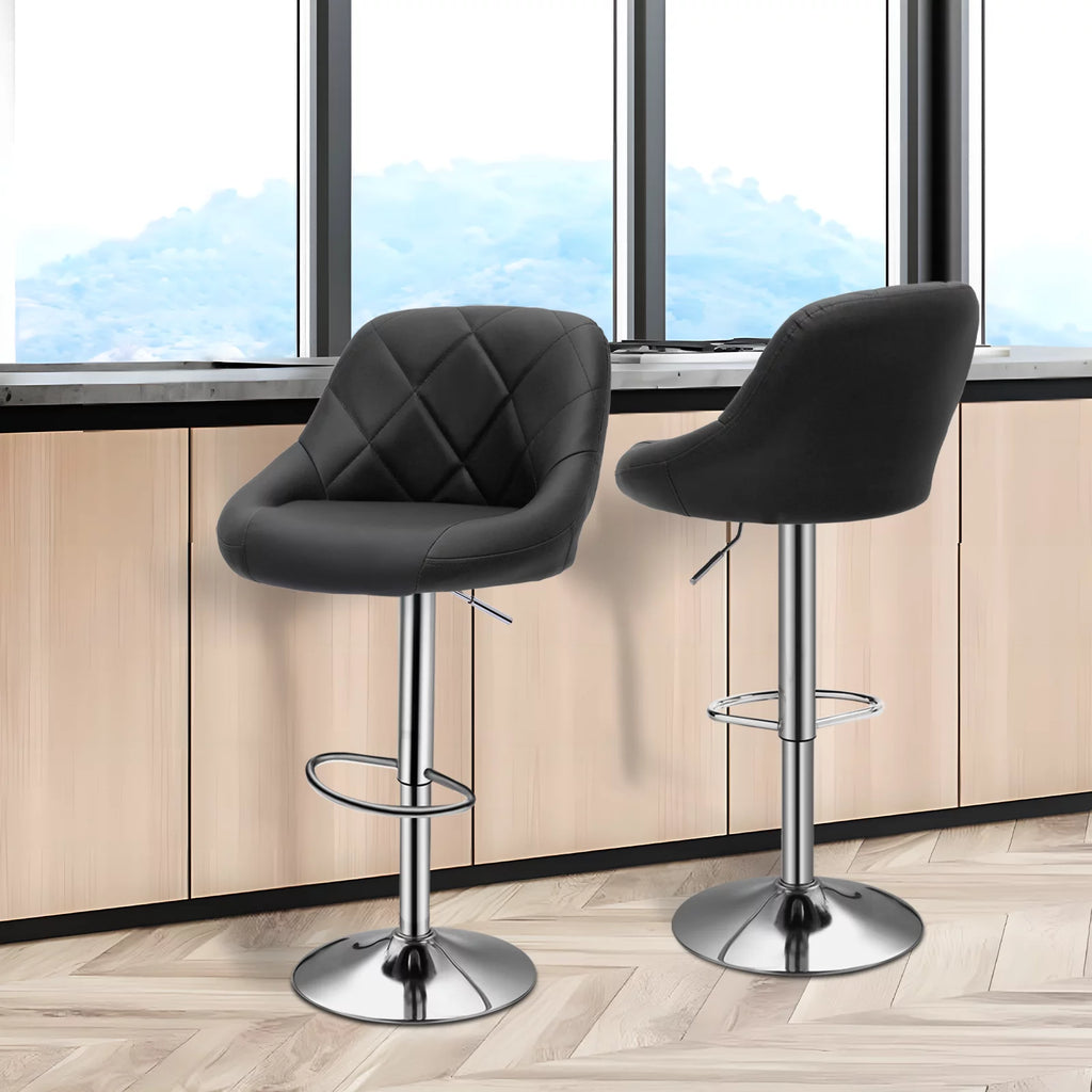 Set of 2 Faux Leather Adjustable Black Swivel Bar Stools with Backrest G202793
