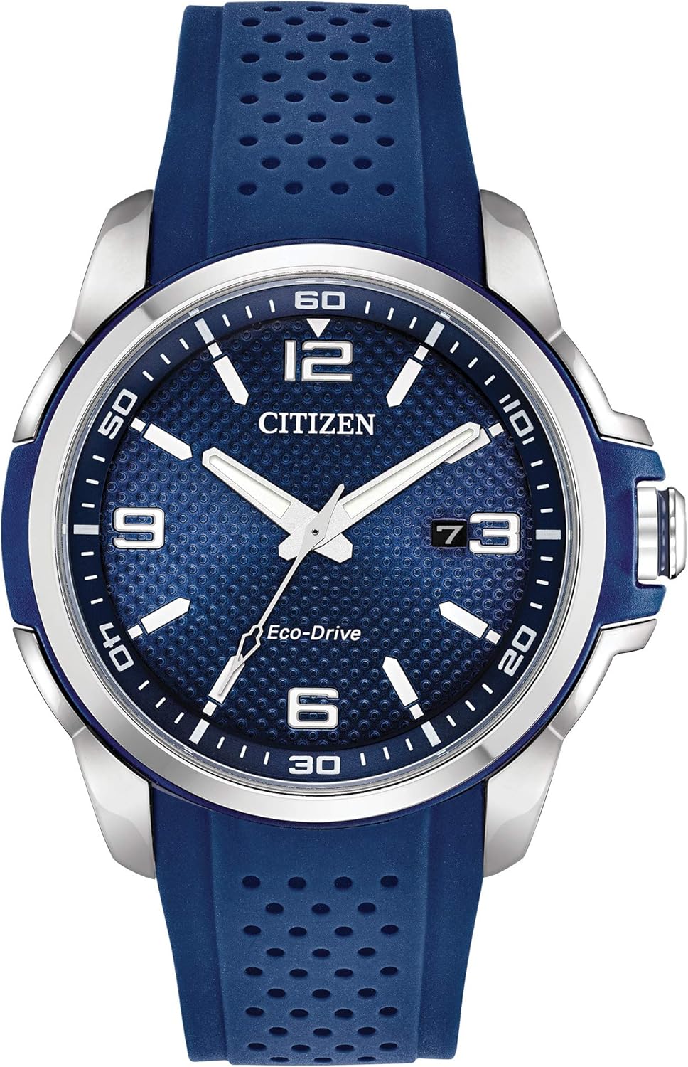 Blue Dial Stainless Steel Watch with Blue Polyurethane Strap A517