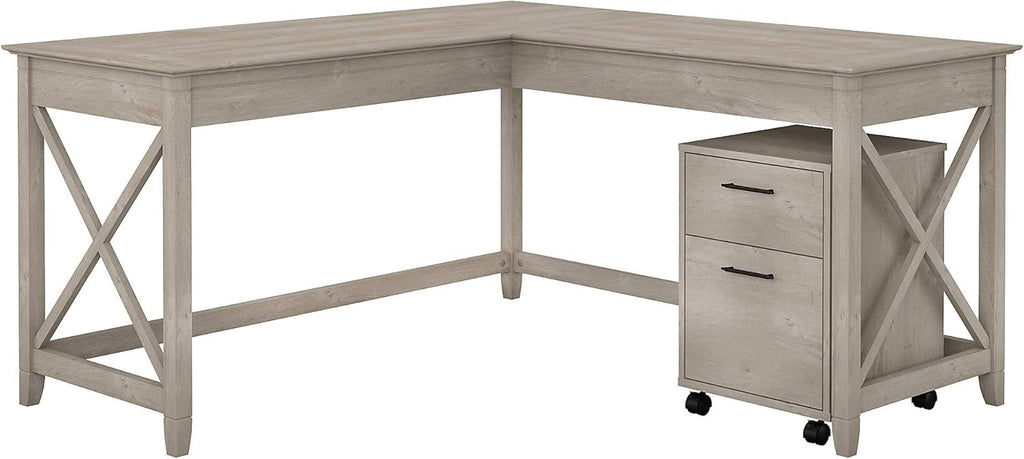 60W L Shaped Desk with Mobile File Cabinet H94077