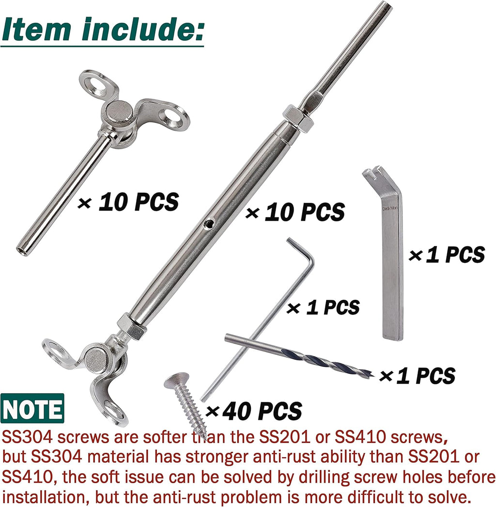 T316 Stainless Steel Adjustable Angle Cable Railing Kit 10 Pack E153236