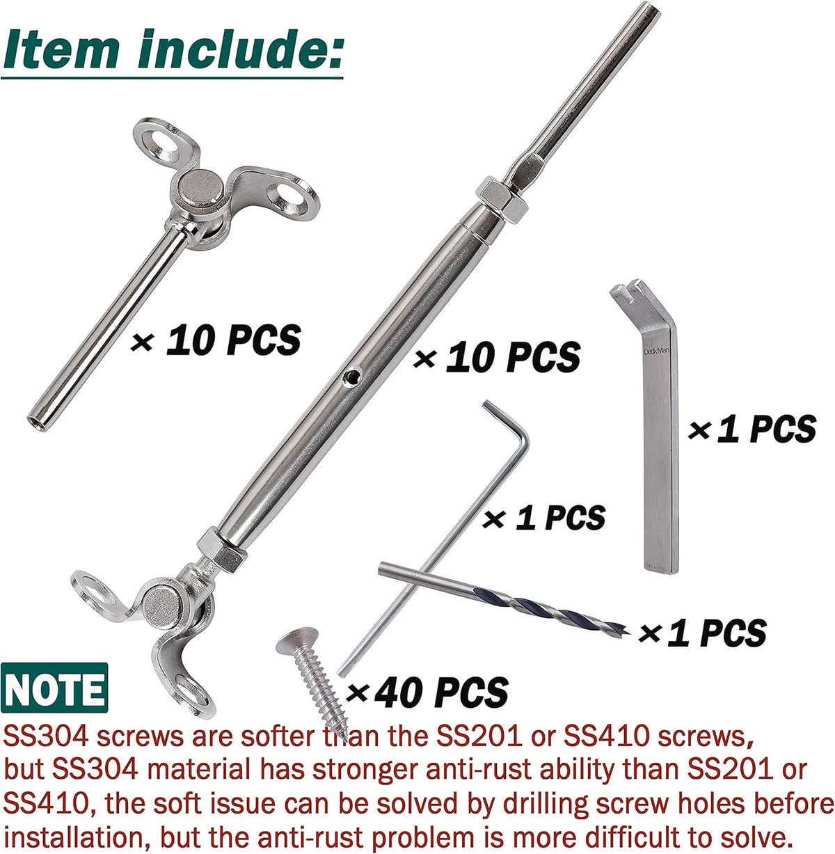 T316 Stainless Steel Adjustable Angle Cable Railing Kit 10 Pack E153236