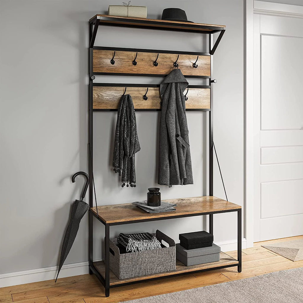 Coat Rack Storage Shoe Bench with 11 Hooks U5610