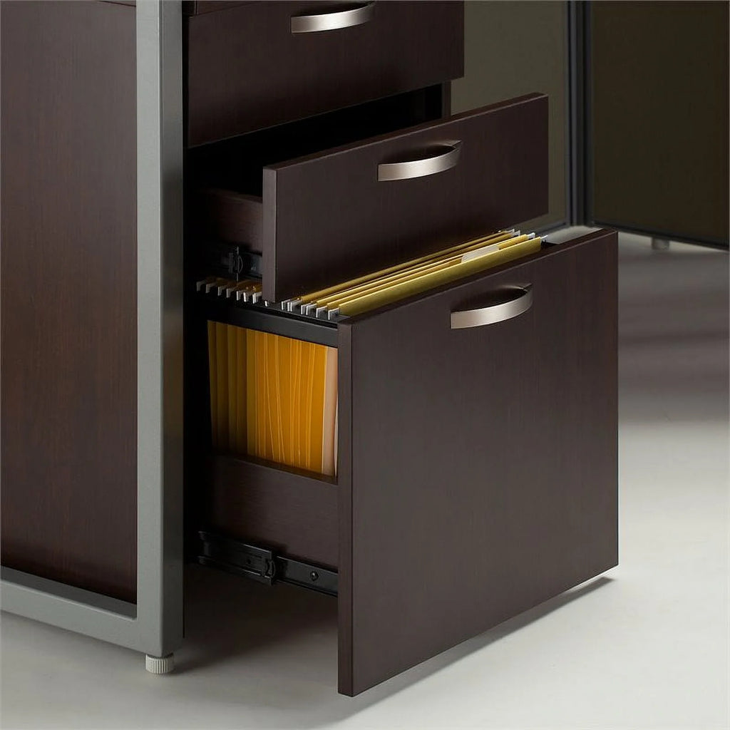L Shaped Cubicle with Storage in Brown E69978