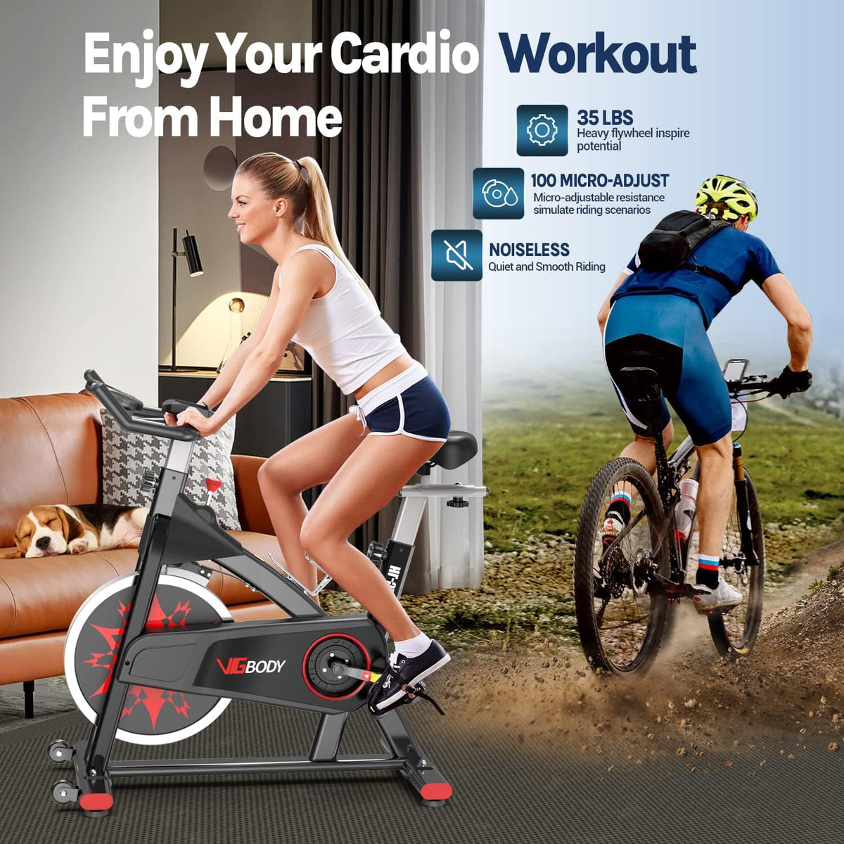 Exercise Bike Indoor Cycling Bike Adjustable Stationary Bicycle Upright Bike J14282