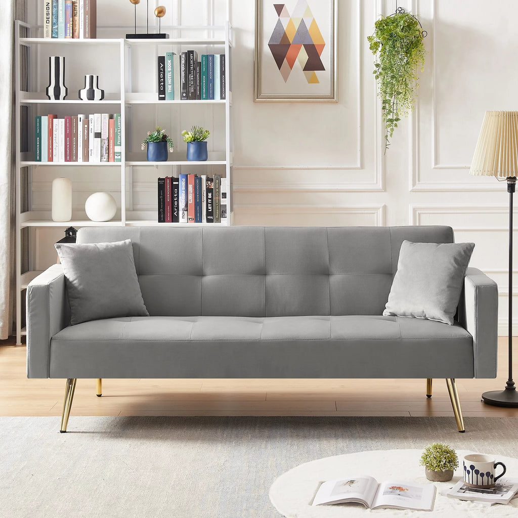 Cream White Velvet Convertible Futon Sofa Bed L603588