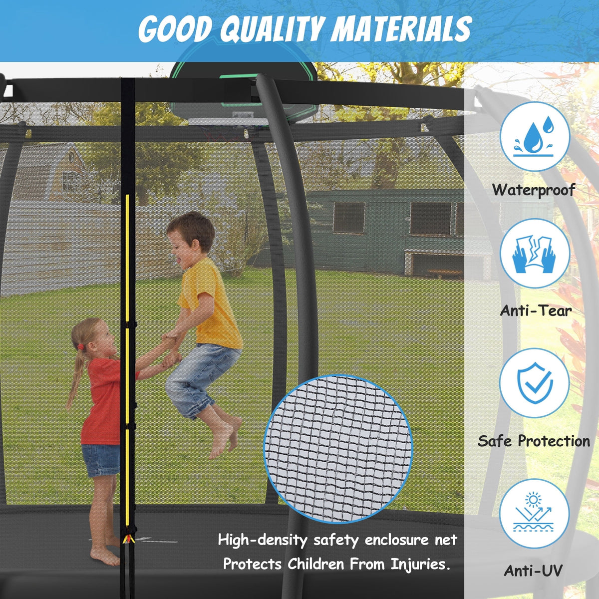 12FT-16FT Trampoline with Enclosure, Basketball Hoop, Wind Stakes I966