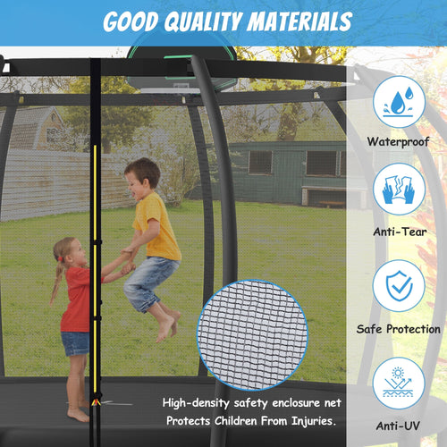 12FT-16FT Trampoline with Enclosure, Basketball Hoop, Wind Stakes I966