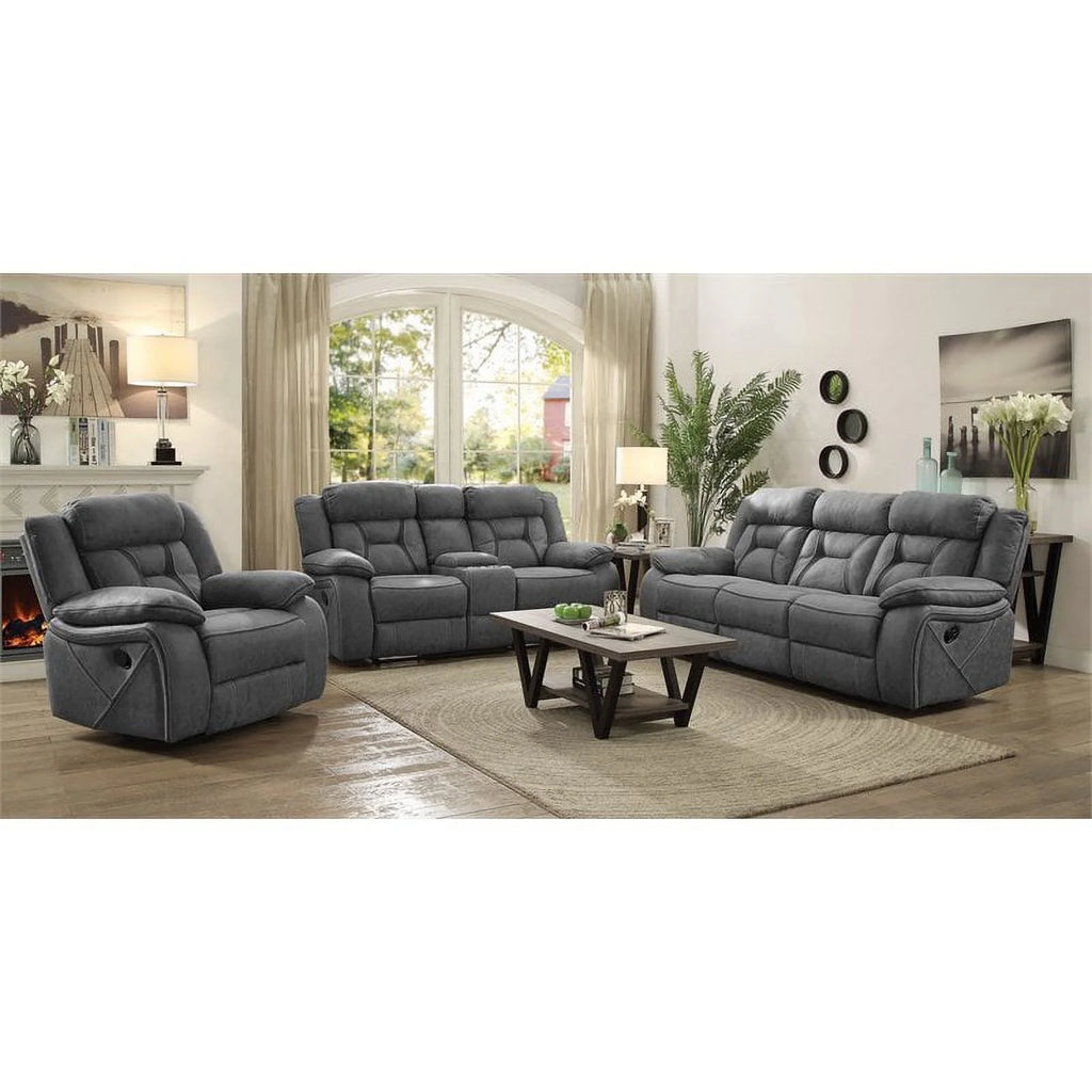 Gray Faux Leather Motion Loveseat with Console K2779