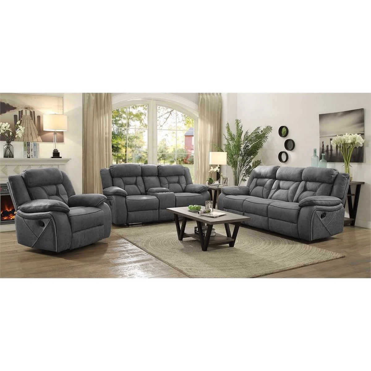 Gray Faux Leather Motion Loveseat with Console K2779