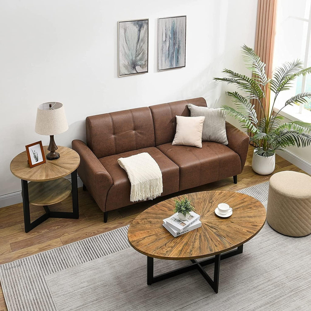 Solid Wood Oval Coffee Table with Cross Metal Legs Brown V905