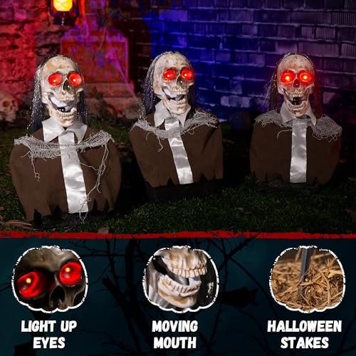 Halloween Animatronic Zombie Pathway Markers, Sound Activated Light Up Eyes (3Pack) D9787