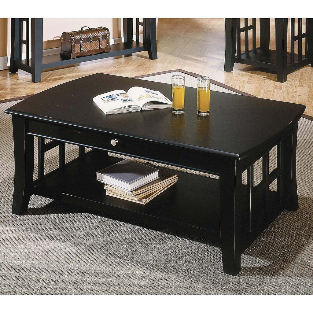 Black Rectangle Coffee Table with Storage and Shelf U581