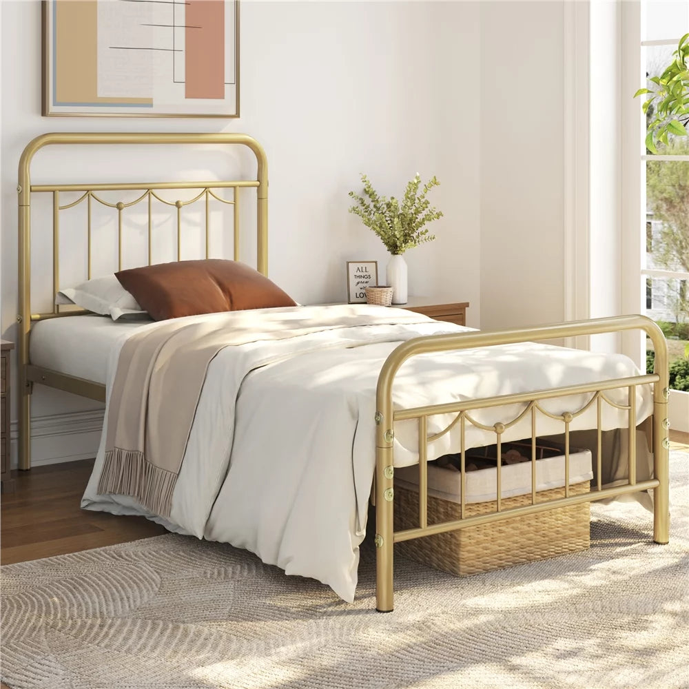 Twin Metal Platform Bed with Headboard and Footboard Z24343