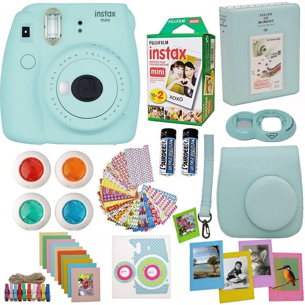 Ice Blue Instant Film Camera with 20PK Film, Blue Camera Case, Frames W445