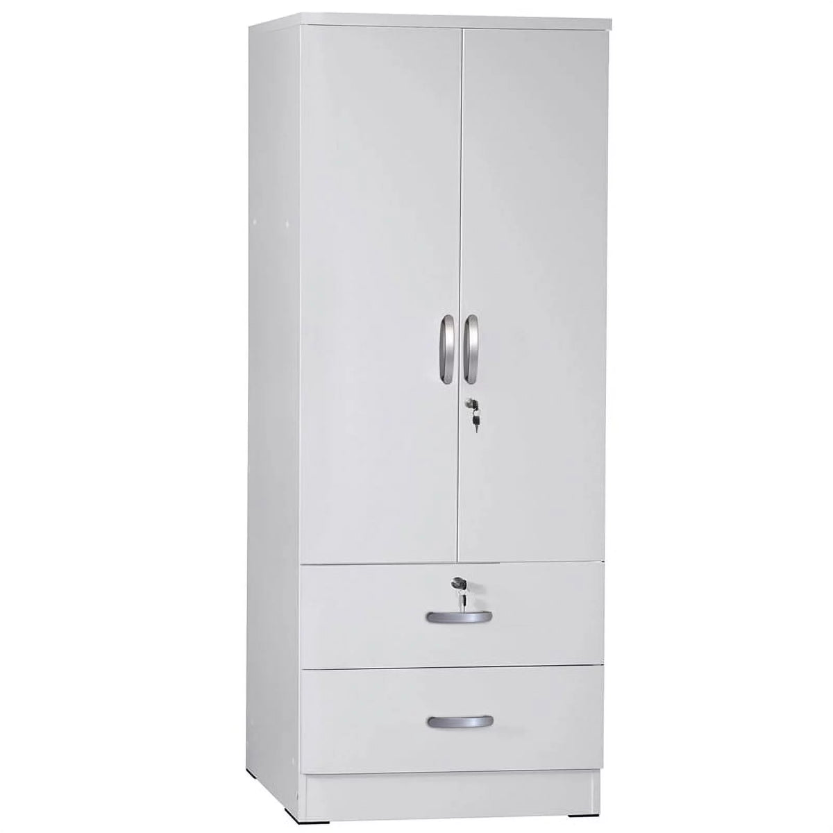 White Wood 2-Door Wardrobe Armoire with 2-Drawers F7471