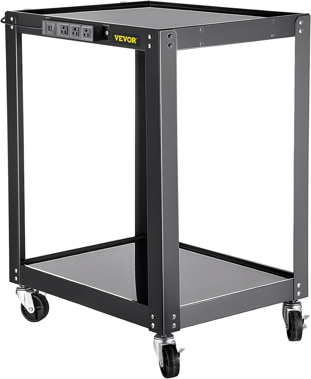 AV Cart with Power Strip, 2 Shelves, 4 Rolling Casters and 2 Locking Brakes O775