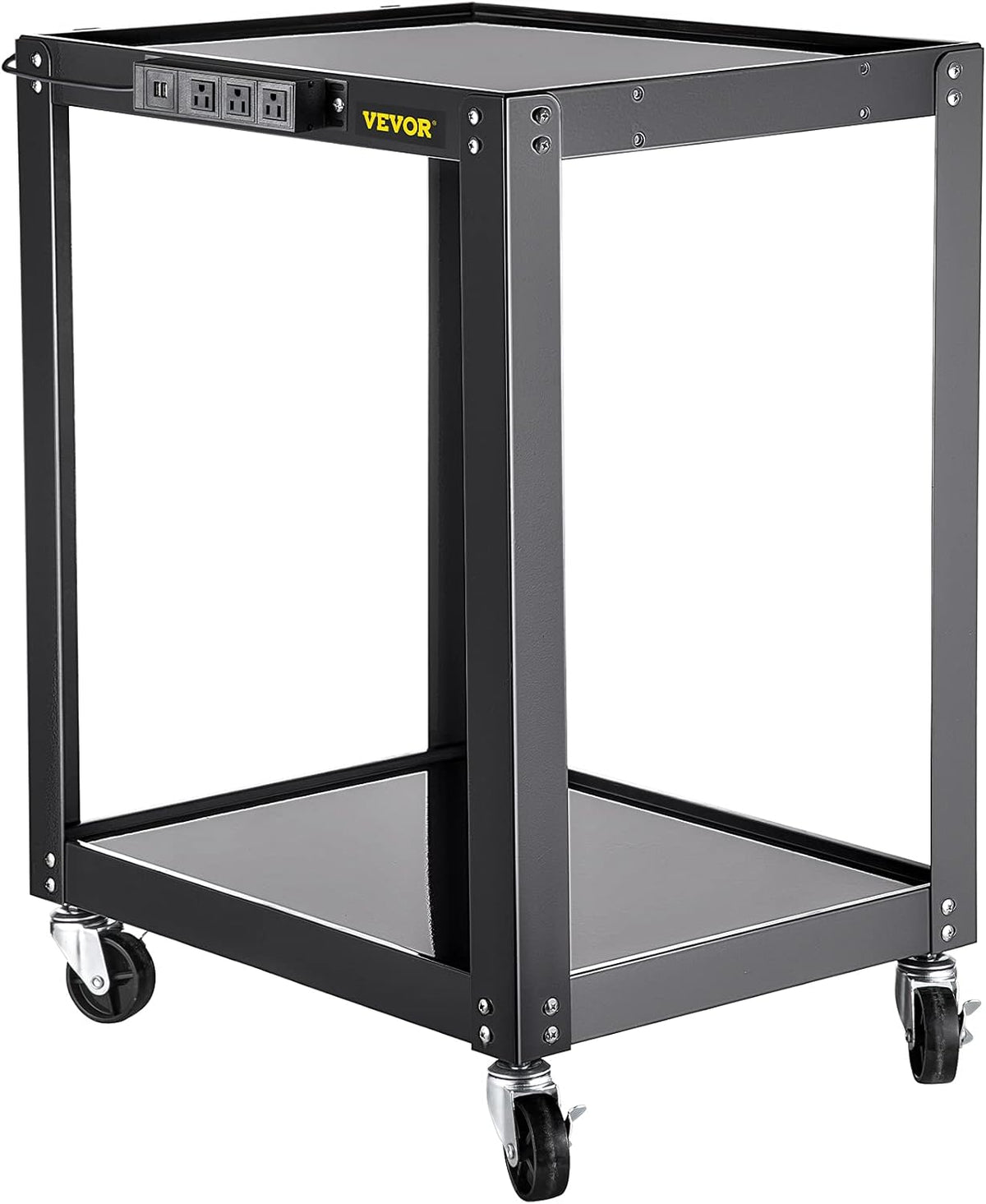 AV Cart with Power Strip, 2 Shelves, 4 Rolling Casters and 2 Locking Brakes O775