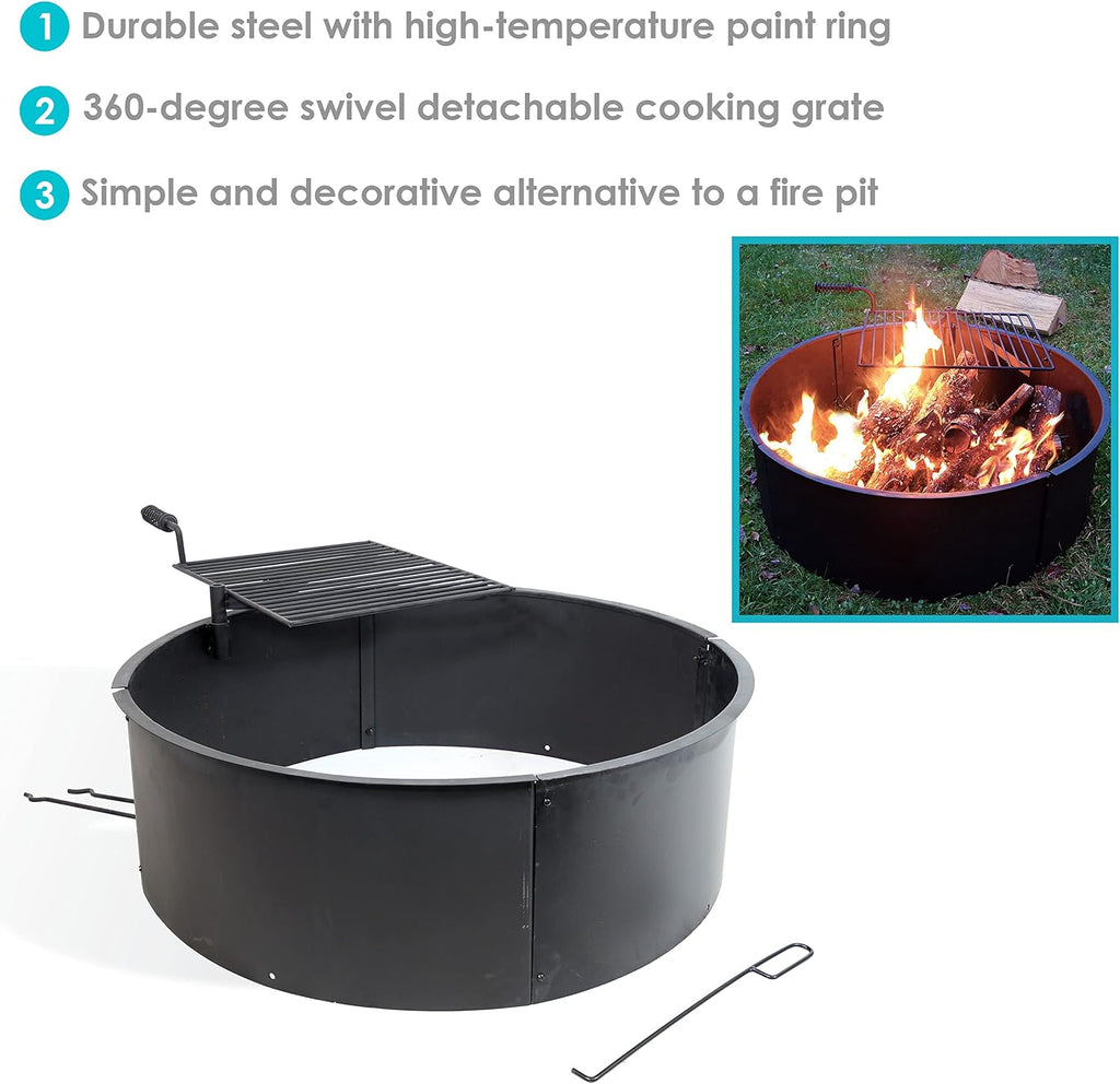 36 Inch Heavy Duty Steel Wood Burning Fire Pit with Cooking Grate and Fire Poker X22733