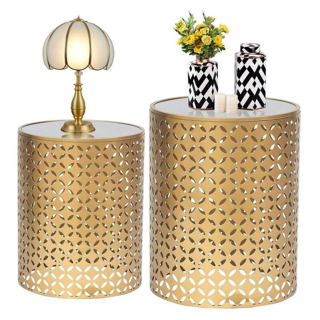 Metal End Tables Set of 2 Gold Nesting Side Coffee Table M139307