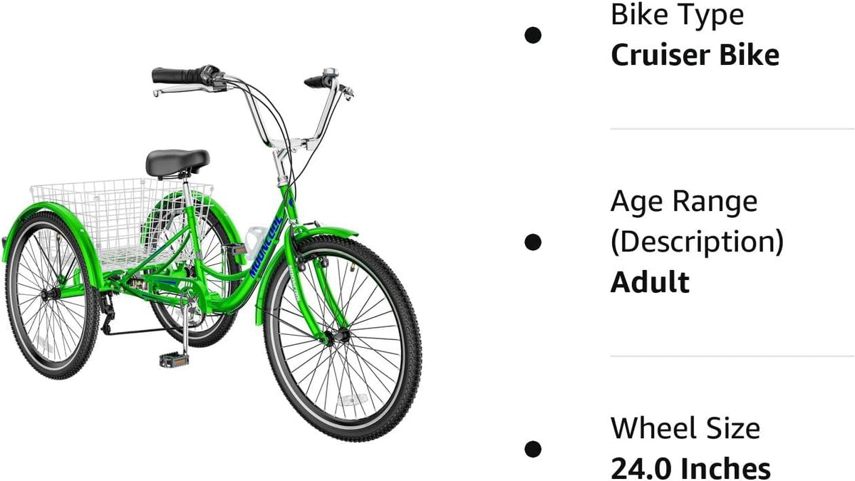 Apple Green 7 Speed 3 Wheel Adult Tricycle with Basket T399529