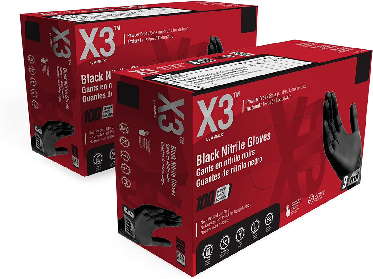 3 Mil Black Nitrile Disposable Industrial Gloves, Large, 2 Boxes of 100 Z92366