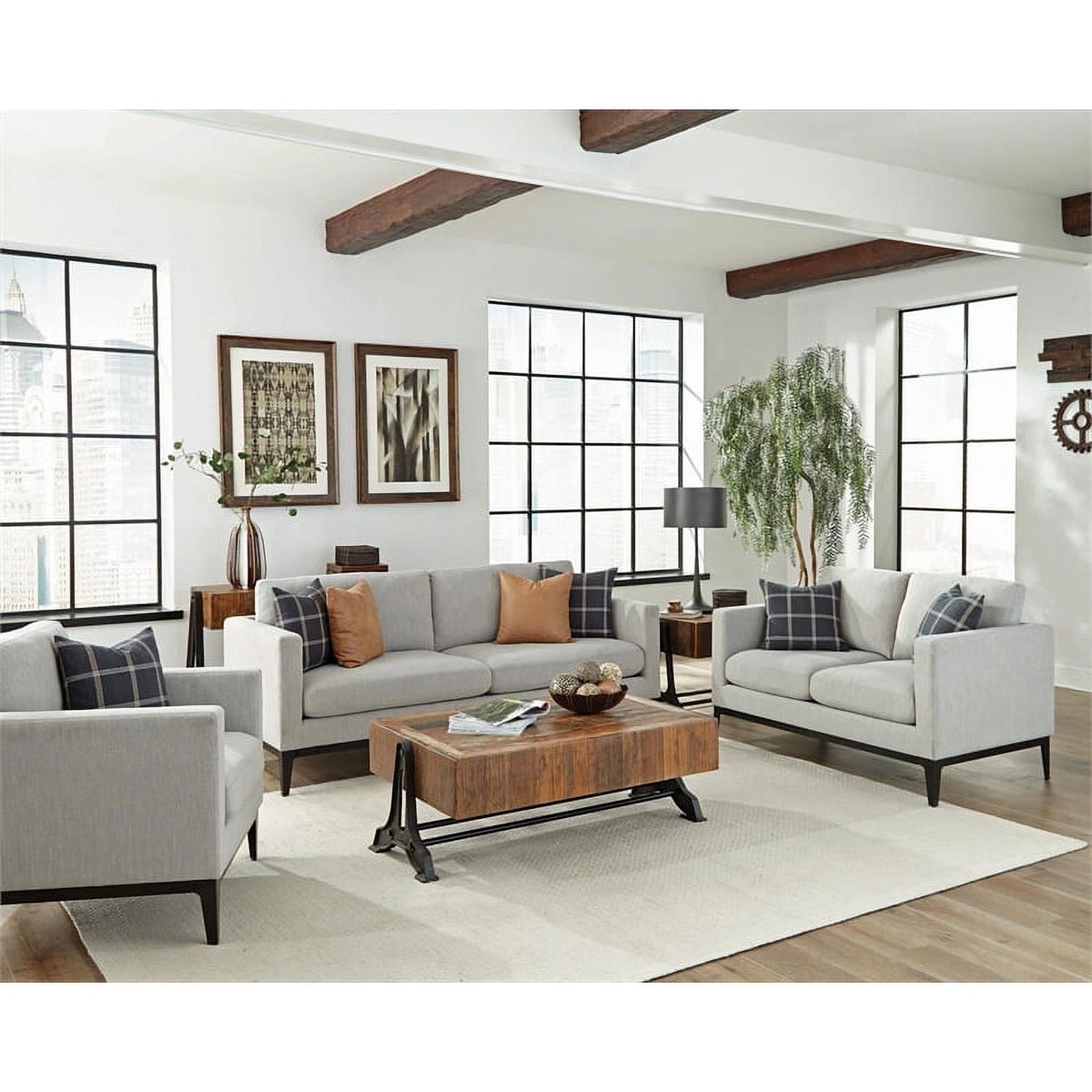 Light Gray 3-piece Fabric Living Room Set R582907