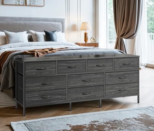 63 Inch 10 Fabric Drawers Rustic Brown Dresser S5511