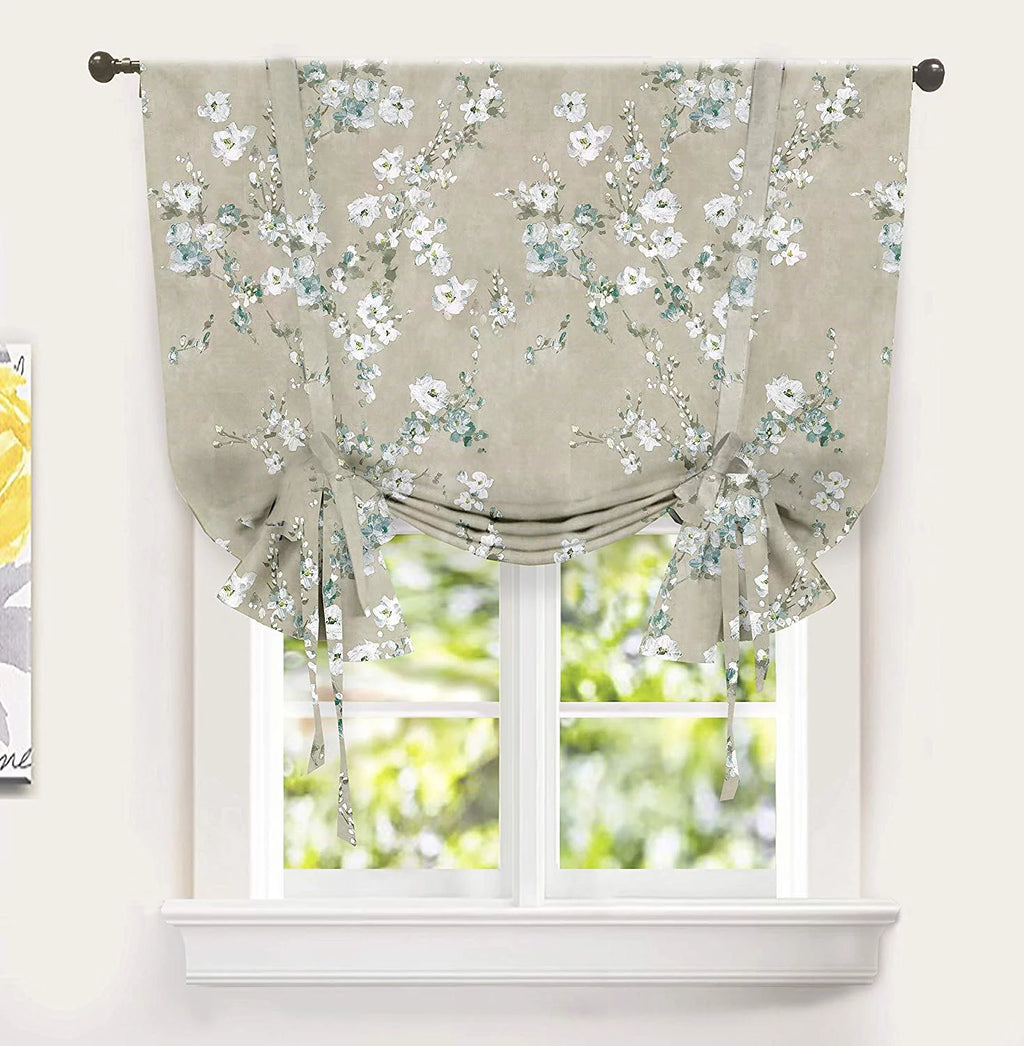 Blue Gray Floral Tie Up Curtain T76651