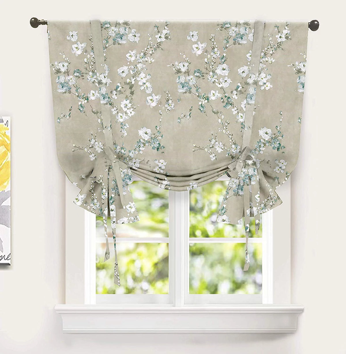 Blue Gray Floral Tie Up Curtain T76651